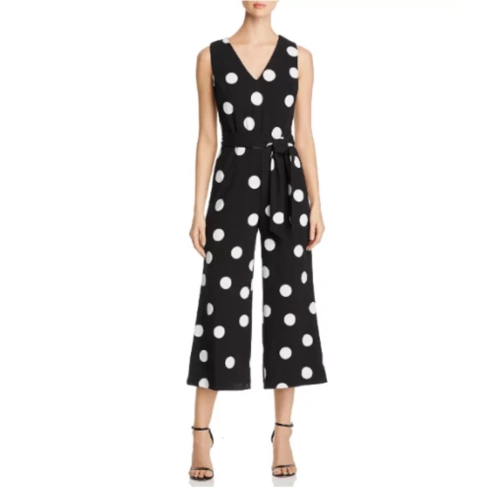 KARL LAGERFELD Paris Sleeveless Polka Dot Crop Pant Jumpsuit, Size 8 - Picture 3 of 10